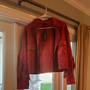 Blank NYC Red Suede Fringe Jacket